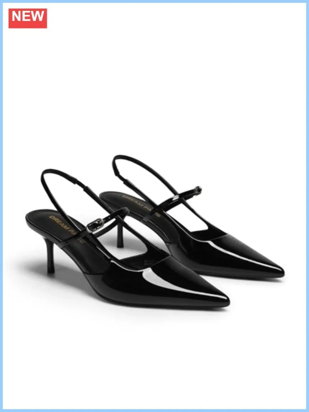 Women's Pointed Toe Slingback Kitten Heels with Faux Leather, Adjustable Strap